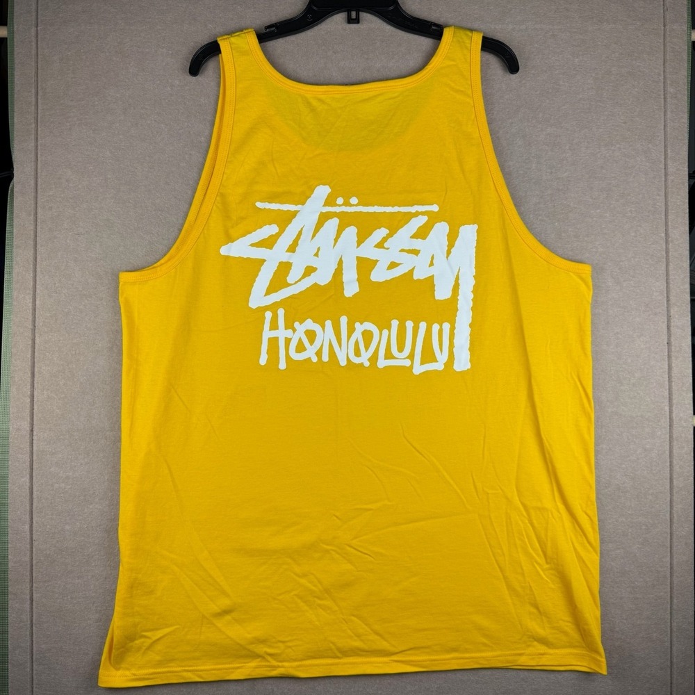 Stussy‎ Honolulu Tank Top Mens XXL Yellow Streetwear Graphic Logo Sleeveless Tee